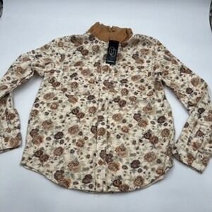 Original Use Mens Khaki Floral Hooded Flannel Shirt Brown Long Sleeve Small NEW